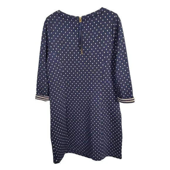 Boden Size 12 Dress Dotty Day Quilted Shift Polka Dot Zip Back Pockets Navy - Picture 8 of 13